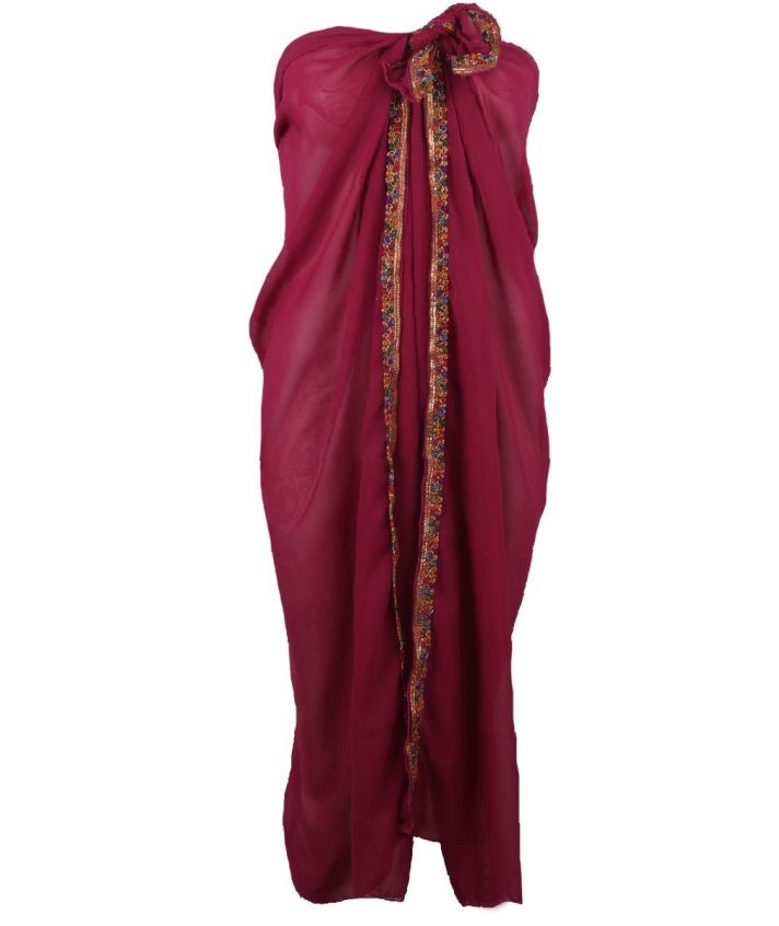 Framboosrode crêpe voile pareo met sierbandje