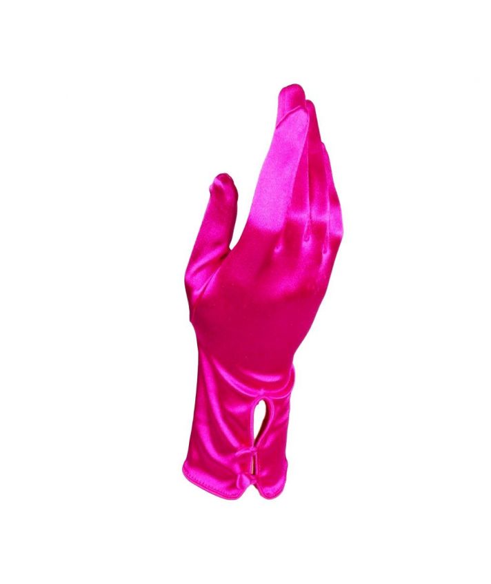 Fuchsia lycra satijnen  avondhandschoenen met beklede knoopjes