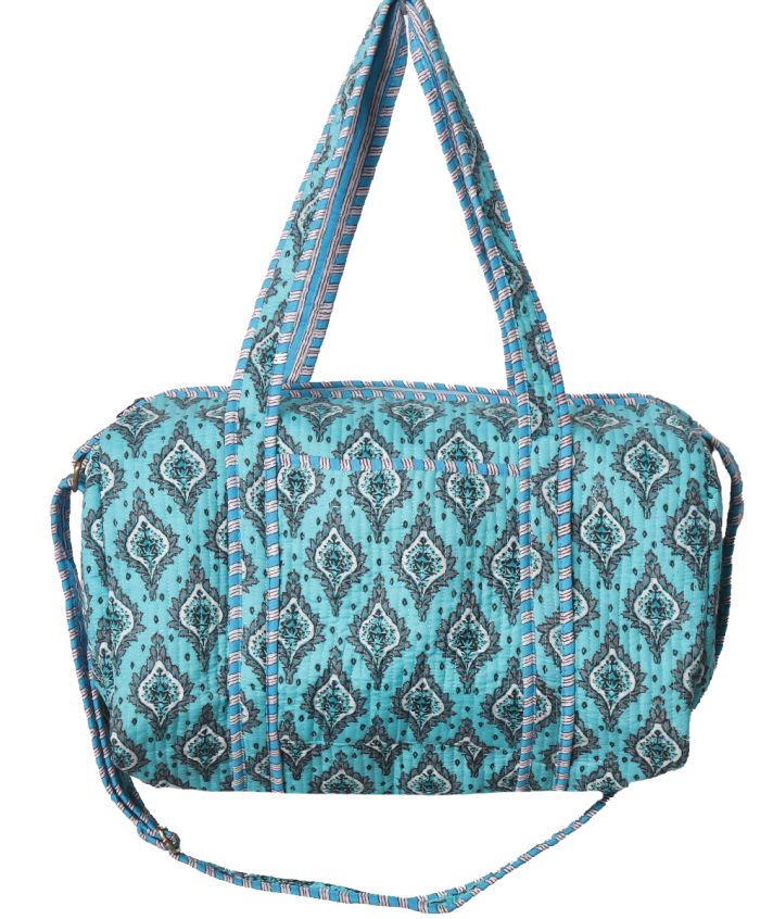 Gewatteerde weekend tas in turquoise met ornament print