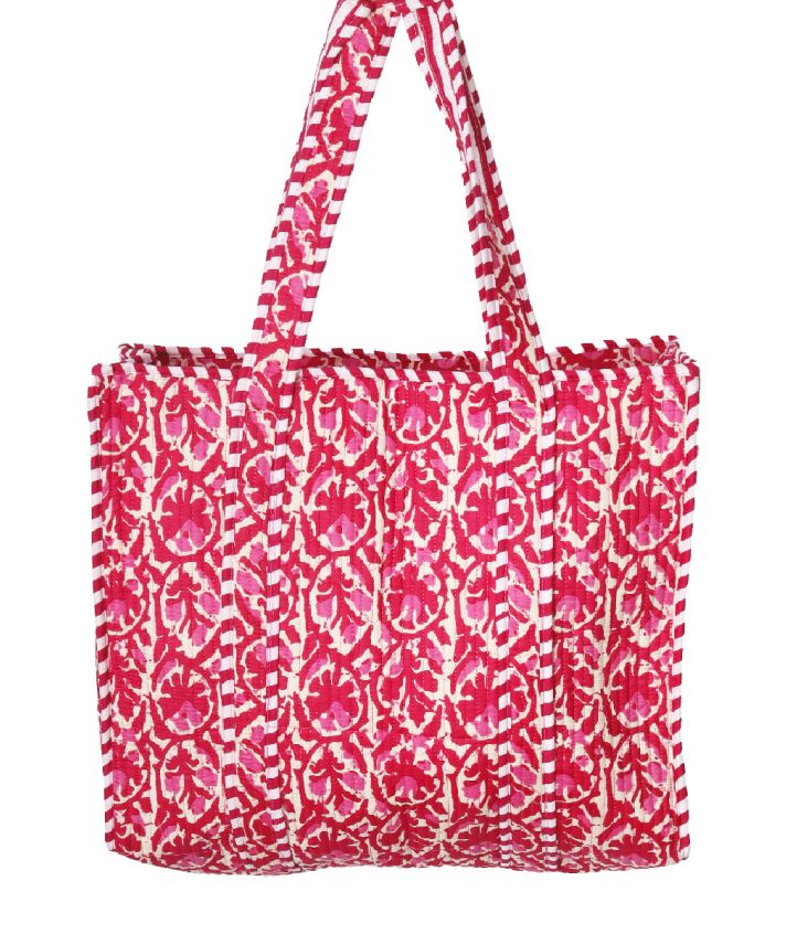 Gewatteerde schoudertas/shopper met floral in roze