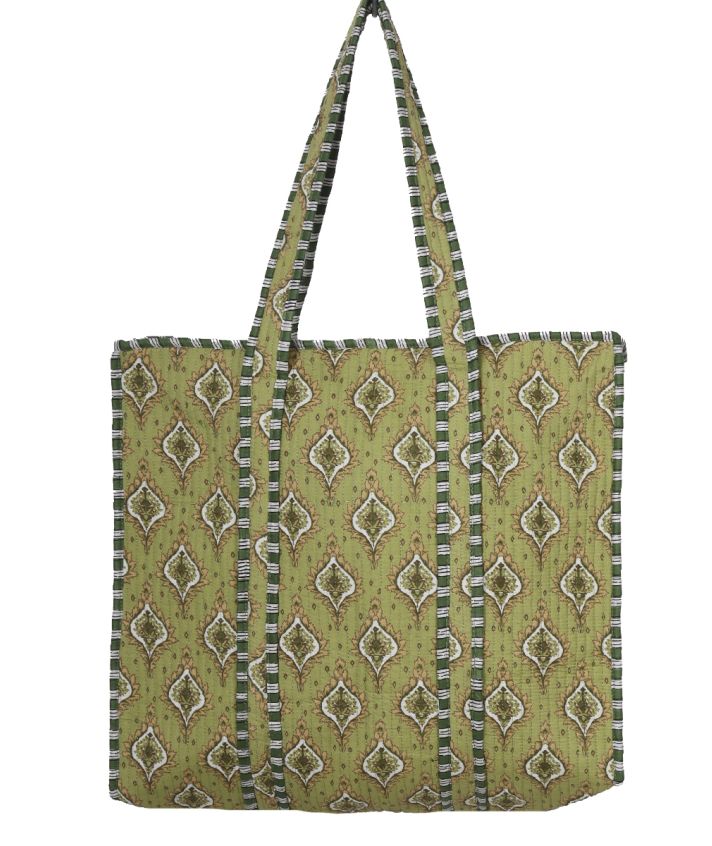 Gewatteerde schoudertas/shopper in olijfgroen 