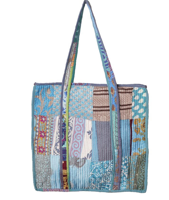 Gewatteerde shopper met patchwork print