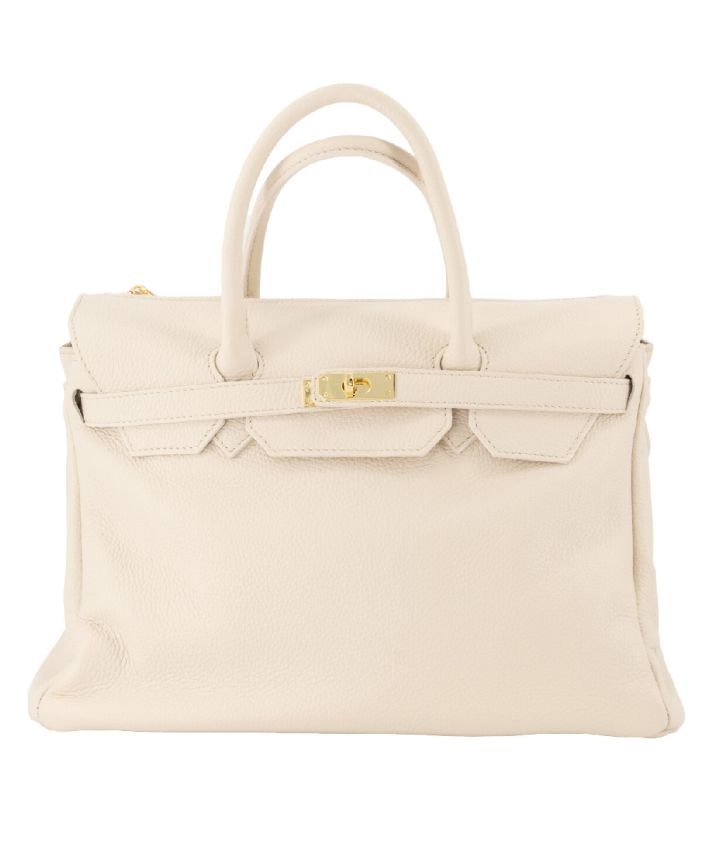 Yara large lederen handtas – Lichtbeige