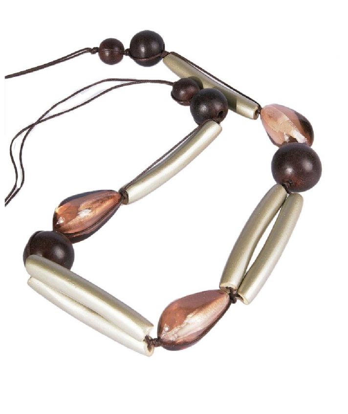 Bruine houten kralen ketting met groene kralen