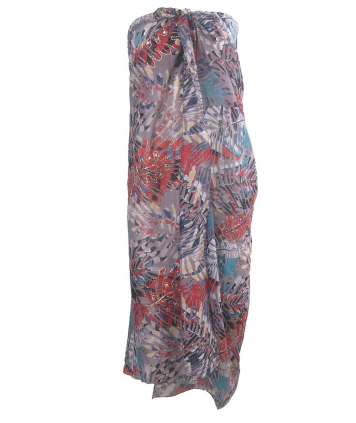 Grijze sarong met tropische bladeren print