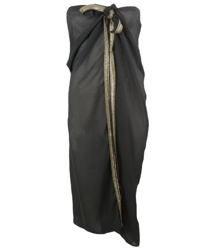 Donkergrijze crêpe voile pareo met sierbandje