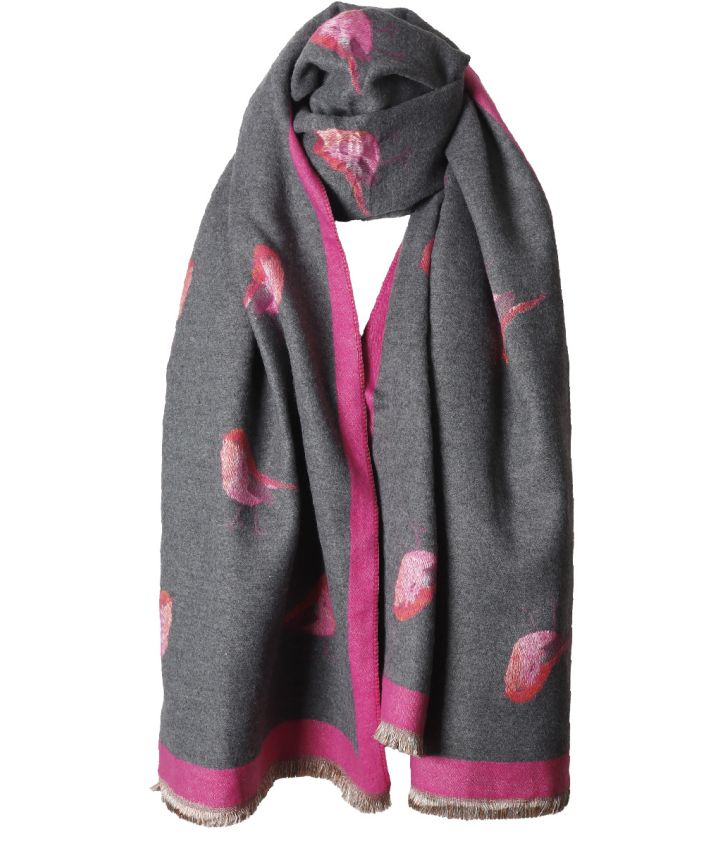 Wol-blend XL sjaal met vogelprint