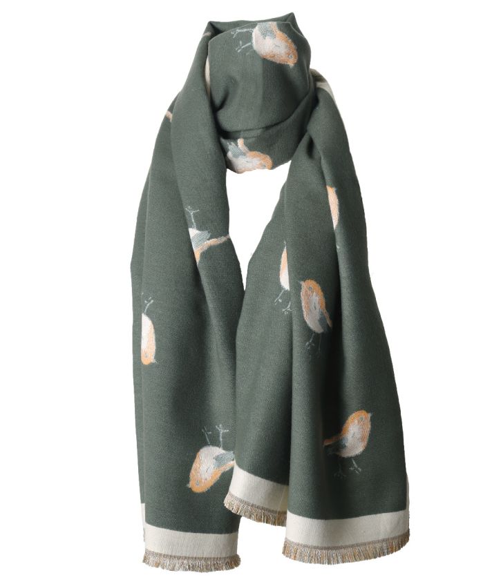 Wol-blend XL sjaal met vogelprint