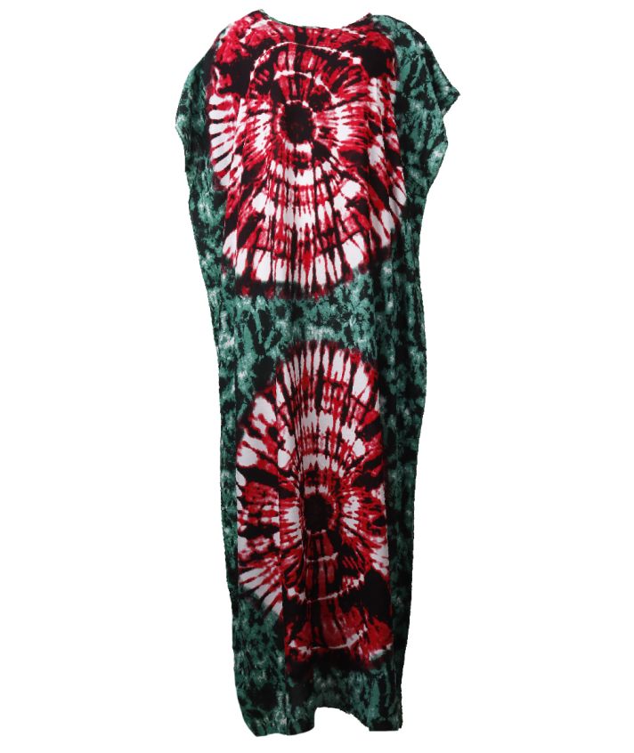 Koeldragende lange kaftan met batikprint in groen