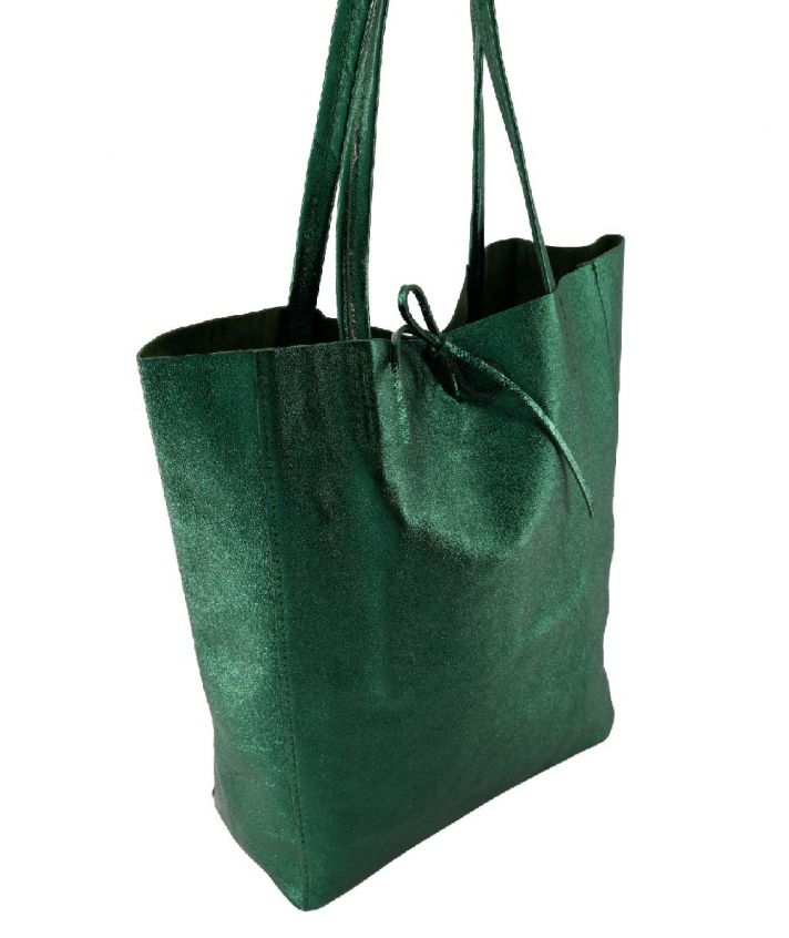 Lederen shopper in metallic groen