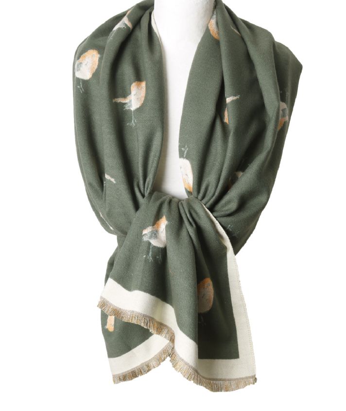 Wol-blend XL sjaal met vogelprint