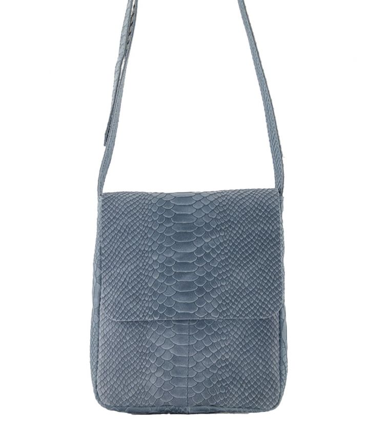Hailey croco schoudertas in jeansblauw