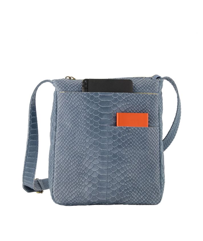 Hailey croco schoudertas in jeansblauw