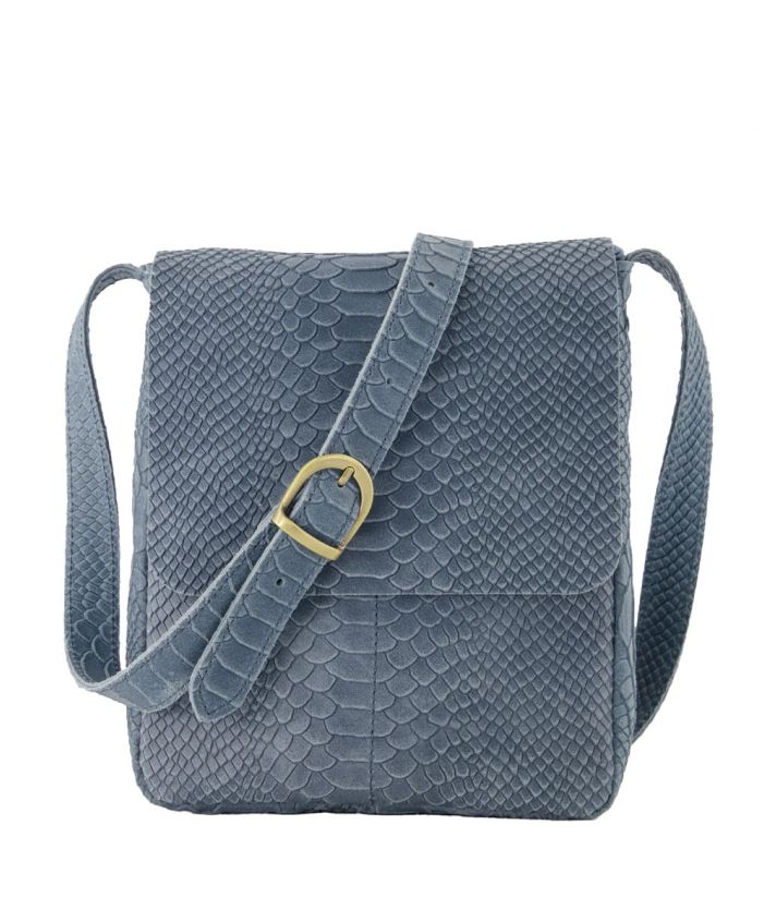 Hailey croco schoudertas in jeansblauw