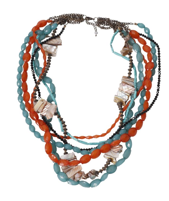 Halsketting met kralen in oranje en turquoise