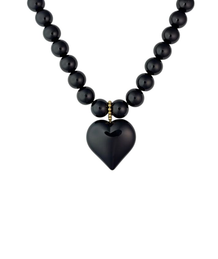 Statement kralenketting met hart in zwart