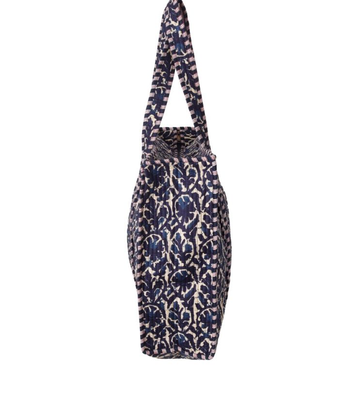 Gewatteerde schoudertas/shopper met floral in donkerblauw