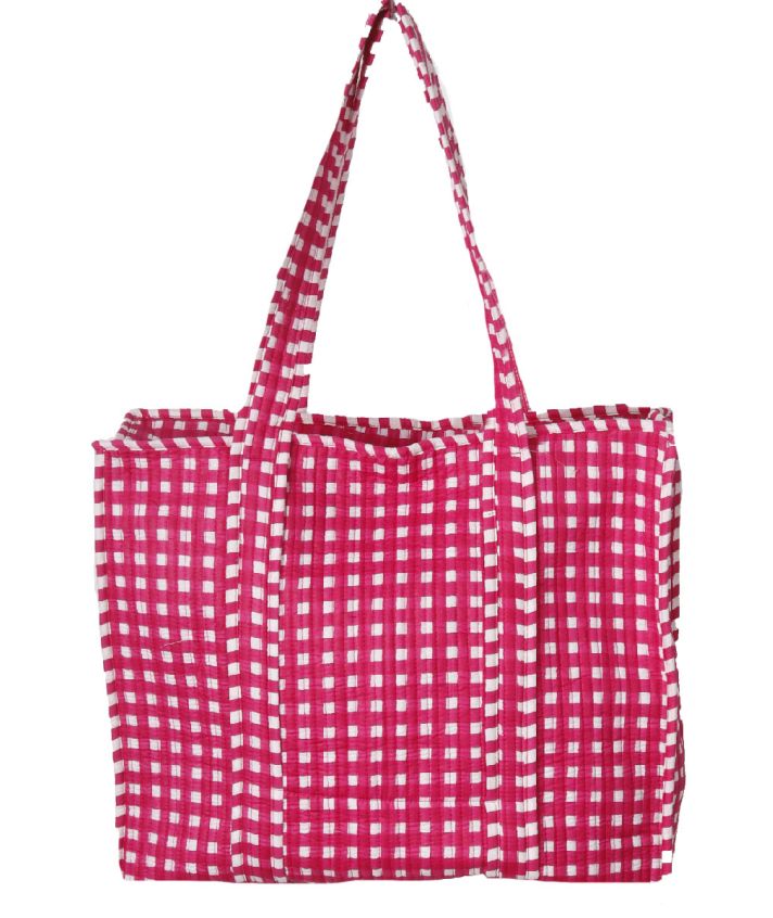Gewatteerde schoudertas/shopper met ruitjes in roze