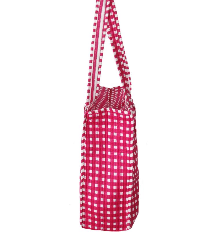 Gewatteerde schoudertas/shopper met ruitjes in roze