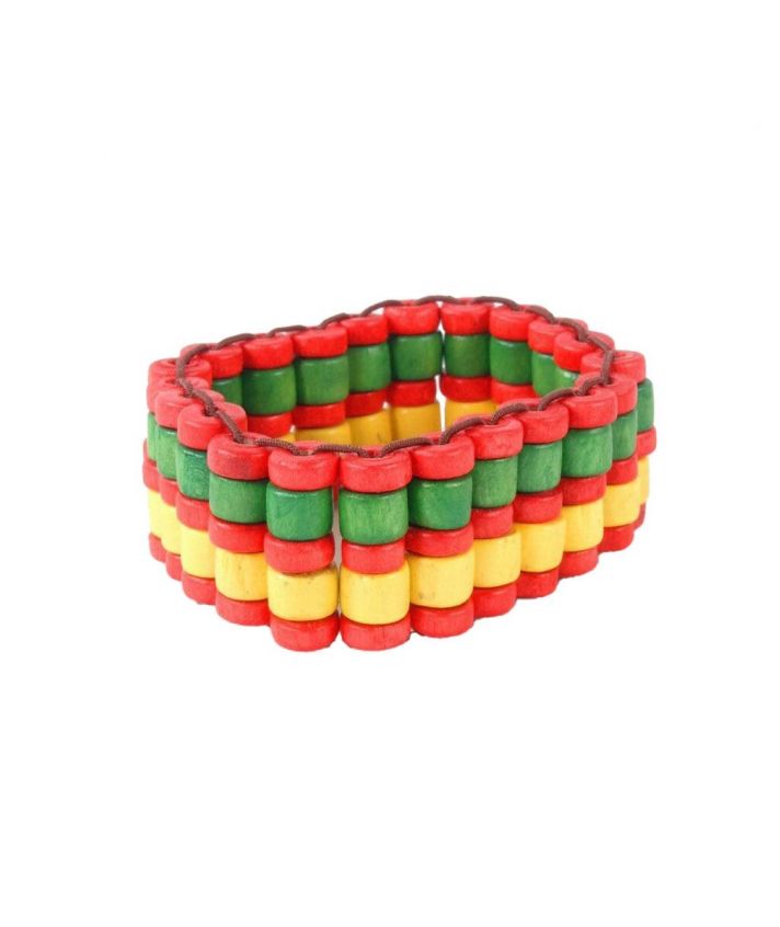 Houtenkralen armband in geel, groen en rood