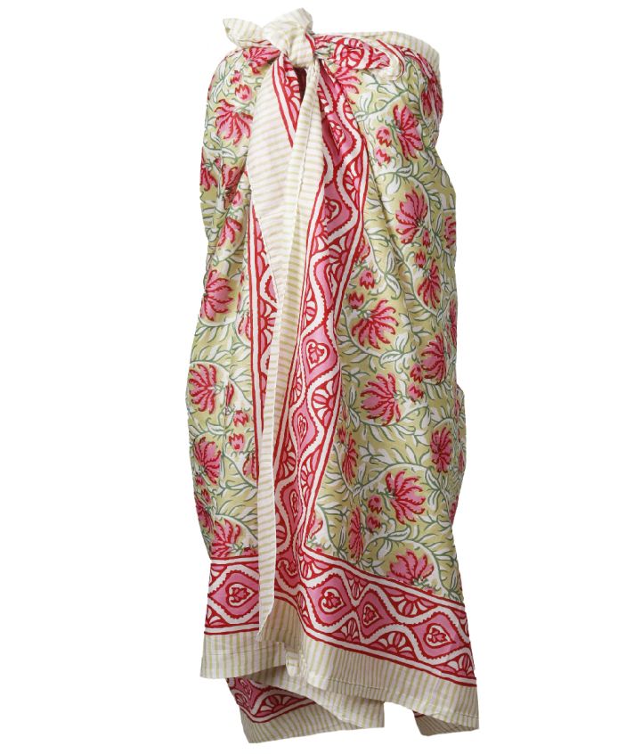 Iris sarong in olijfgroen en roze