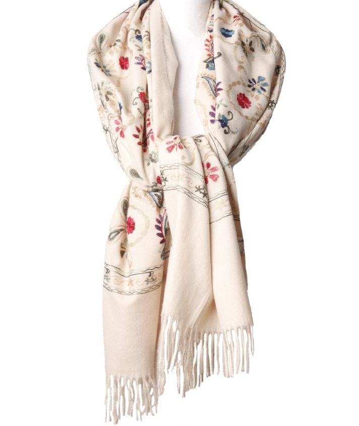 Kasjmier-blend sjaal met geborduurde bloemen