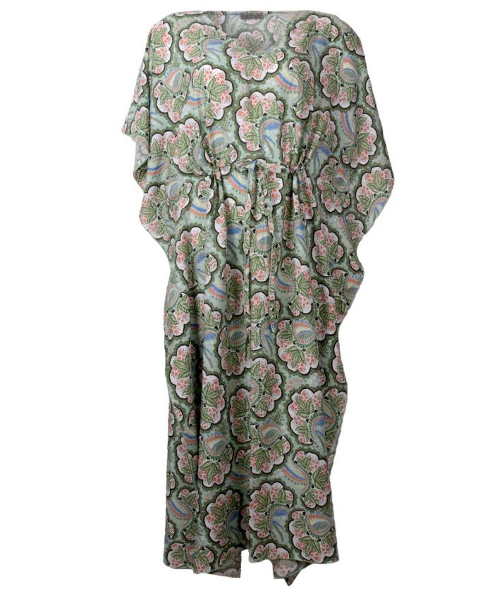 Jadegroene kaftanjurk met floral print