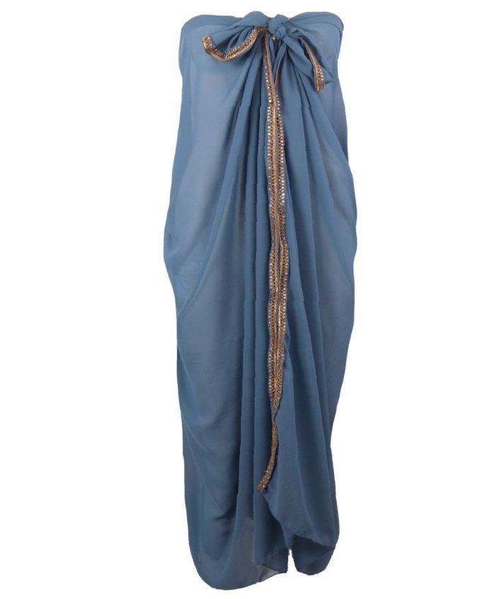 Denimblauwe crêpe voile pareo met goudkleurige