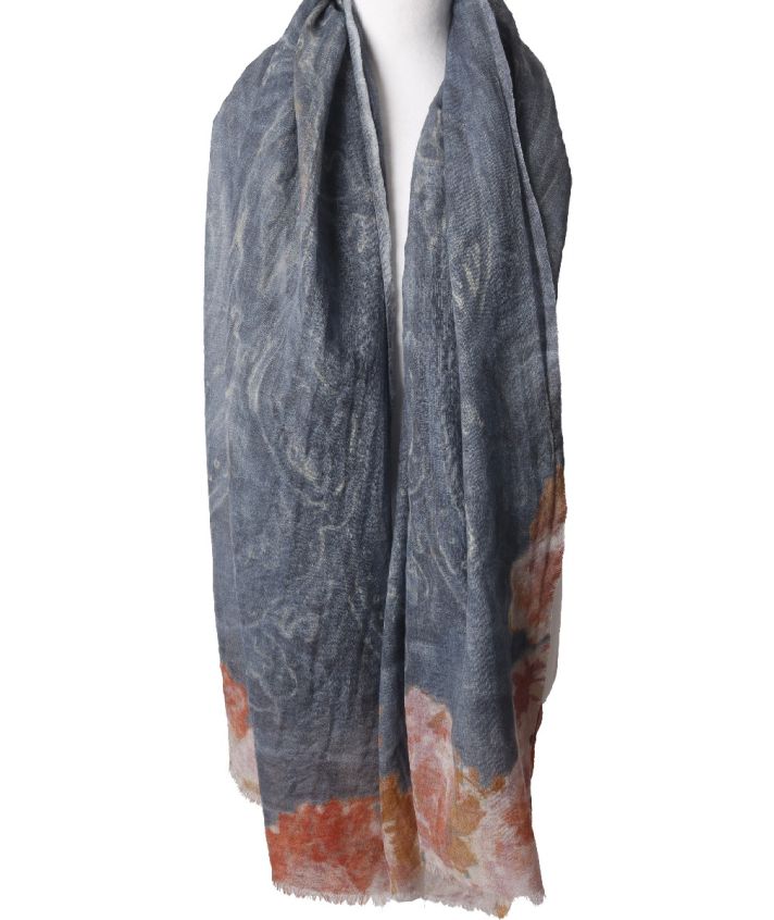 Wollen mousseline sjaal in denimblauw 
