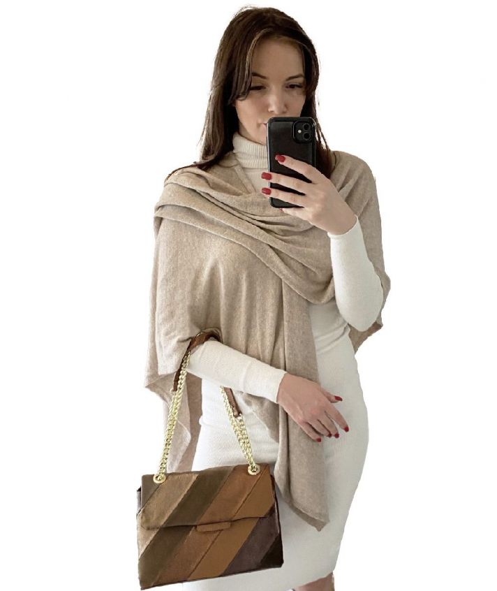 Kasjmier-blend omslagdoek in lichtbeige