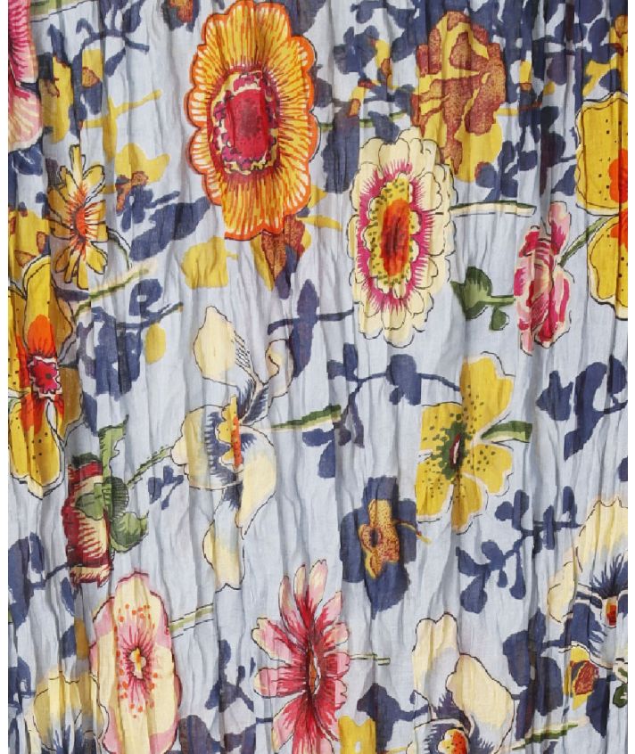 Katoenen lichtblauwe sjaal met vrolijke bloemenprint