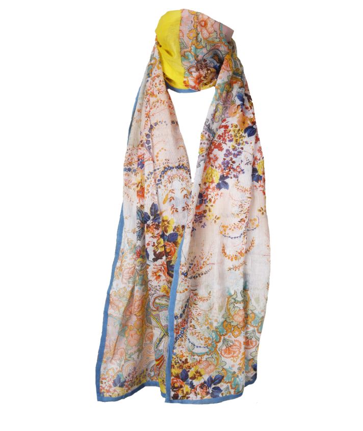 Katoenen sjaal met paisley- en floralprint