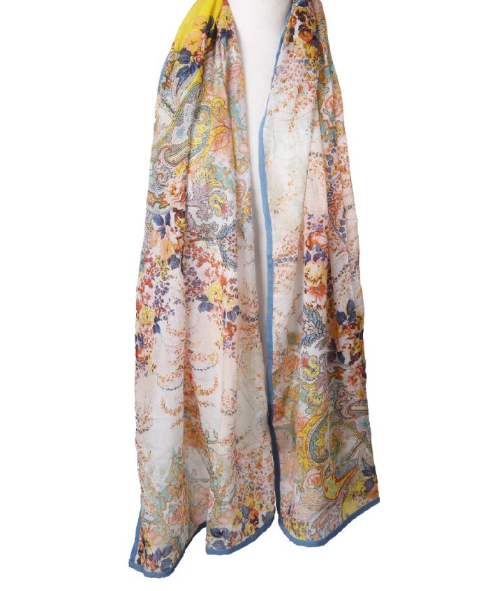 Katoenen sjaal met paisley- en floralprint