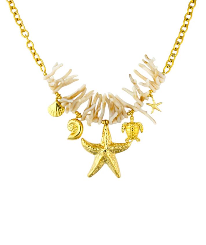 Ketting met koraal en zeesterren in beige