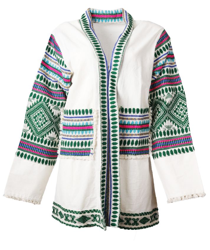 Korte kimono met borduursel in groen
