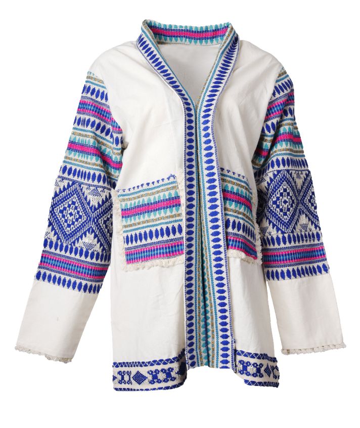 Korte kimono met borduursel in kobaltblauw