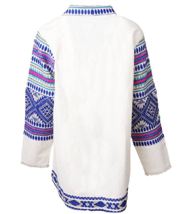 Korte kimono met borduursel in kobaltblauw