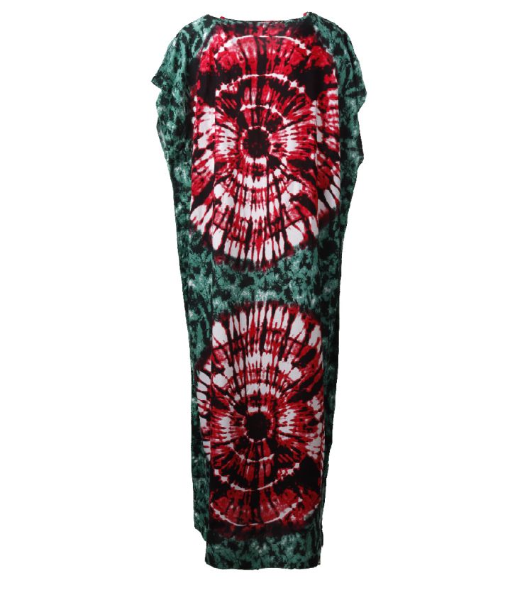 Koeldragende lange kaftan met batikprint in groen
