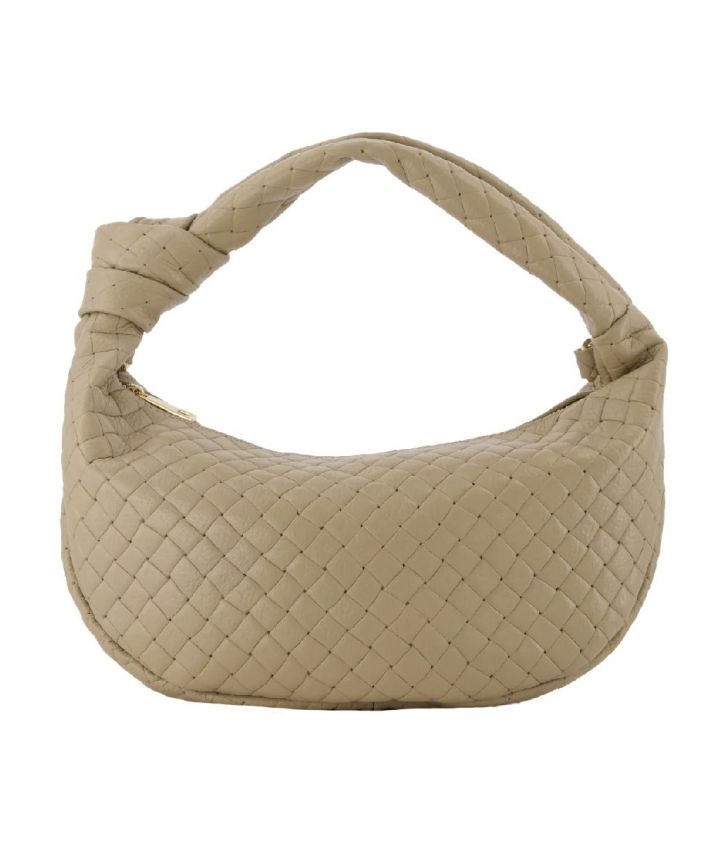 Clara leder gevlochten handtas in taupe