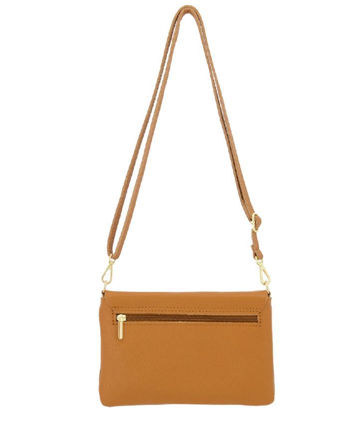 Leren fold-over clutch in cognac