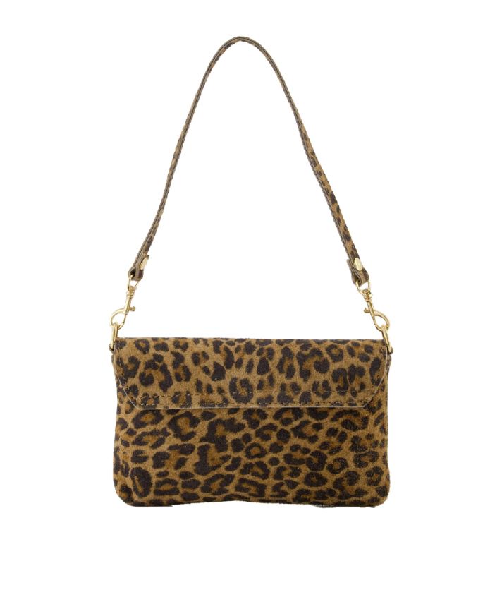 Suède clutch met luipaard print