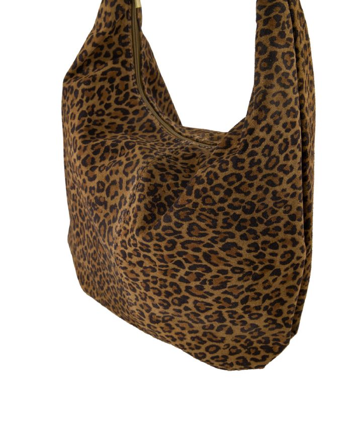 Suède shopper tas met luipaardprint
