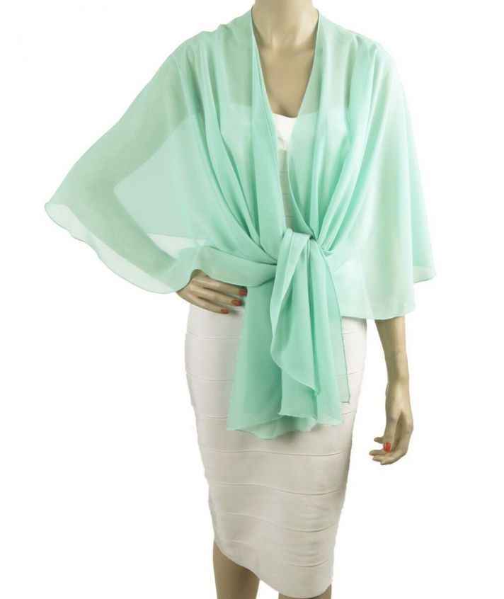 Soepelvallende mintgroene crêpe voile cape stola
