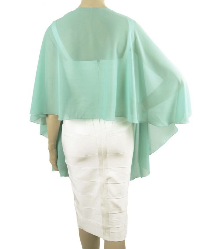 Soepelvallende mintgroene crêpe voile cape stola