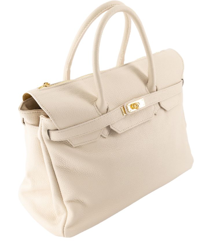 Yara large lederen handtas – Lichtbeige