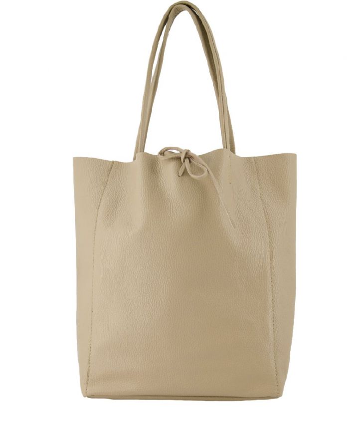 Lederen shopper in lichtbeige
