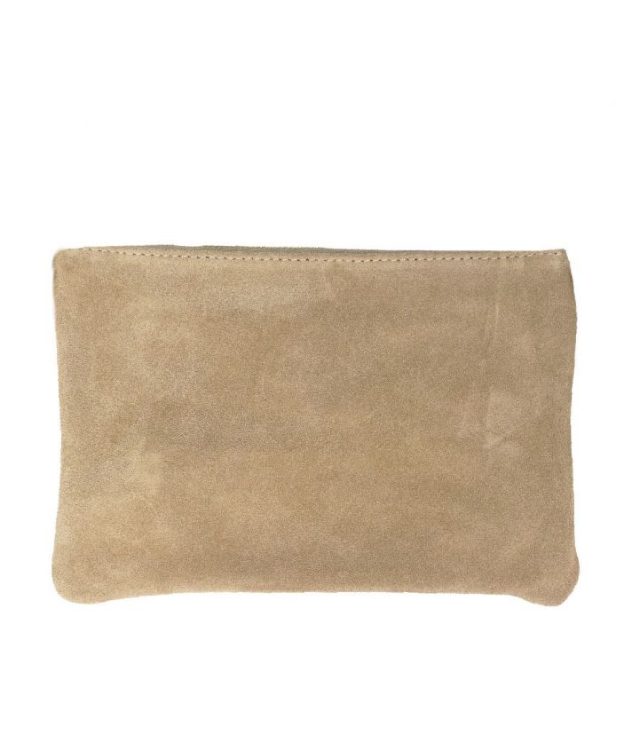 Suède lederen fold-over clutch in lichtbeige
