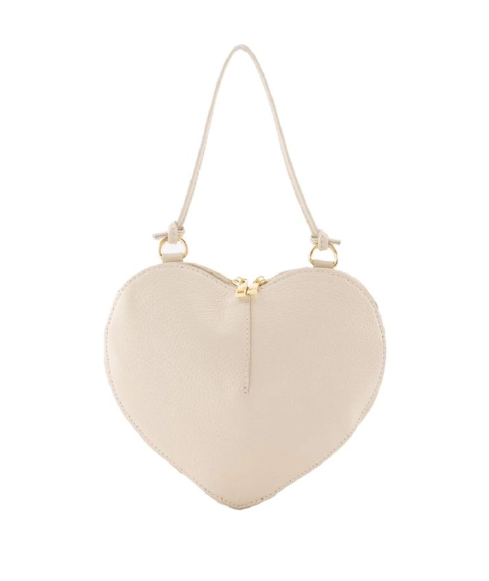 Abby hartvormige grain lederen crossbodytas in lichtbeige