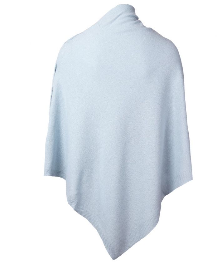 Lichtblauwe kasjmier-blend poncho met knopen