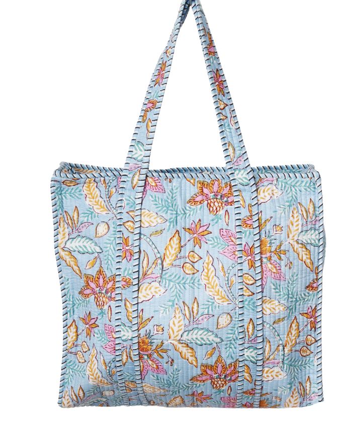 Gewatteerde shopper met geïllustreerde bloemenprint